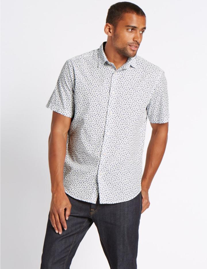 Marks & Spencer Pure Cotton Printed Shirt White Mix
