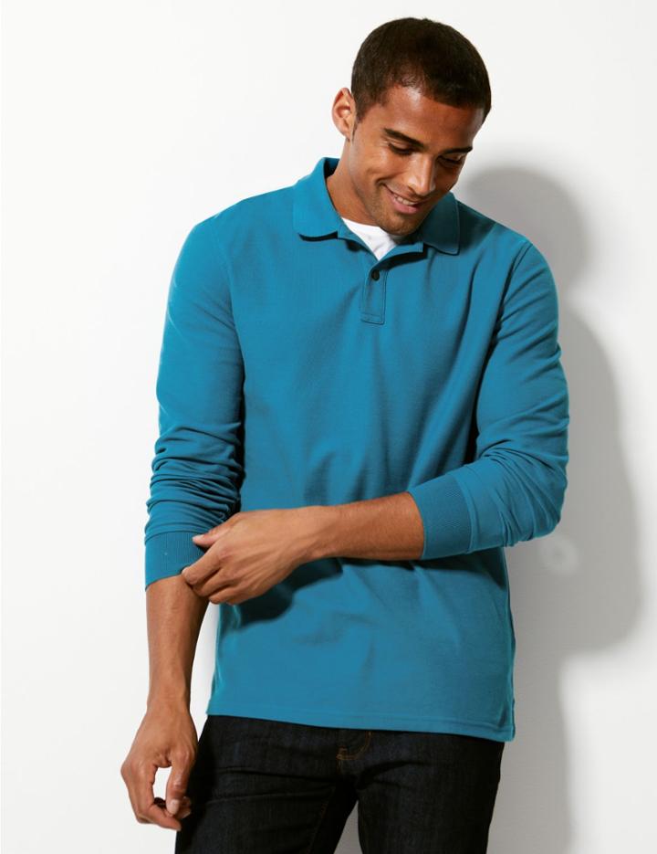 Marks & Spencer Cotton Long Sleeve Polo Shirt Teal