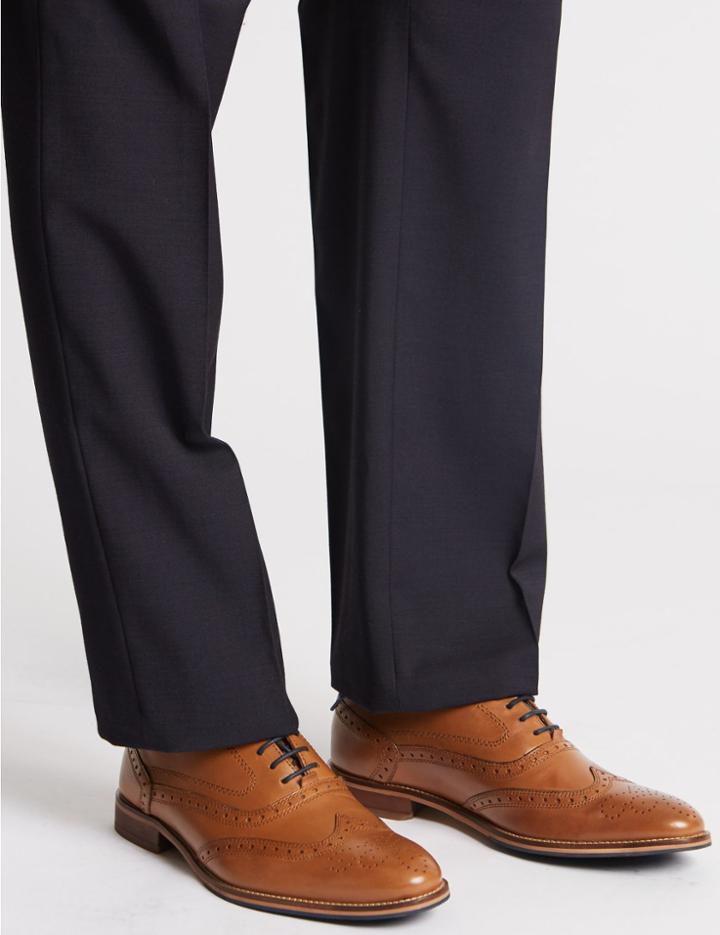 Marks & Spencer Extra Wide Fit Leather Lace-up Brogue Shoes Tan