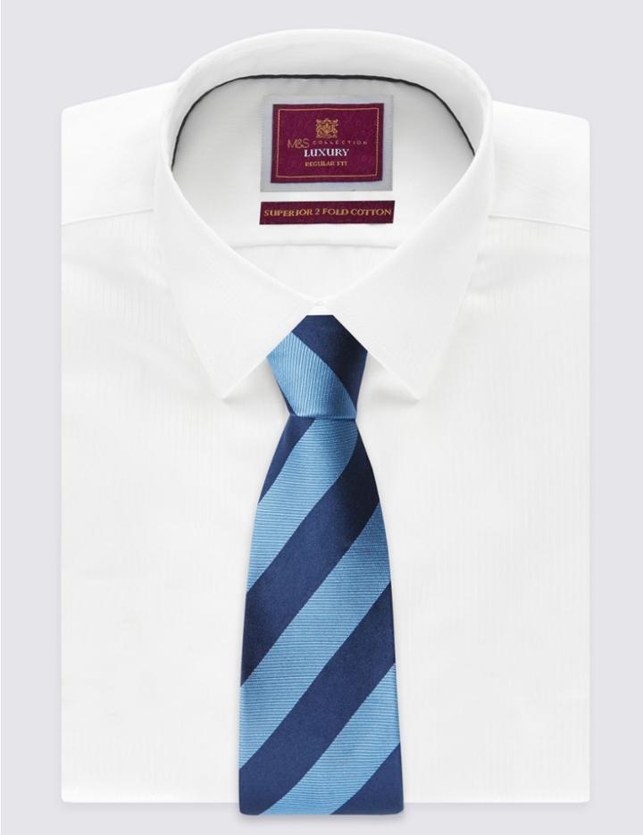 Marks & Spencer Pure Silk Bold Stripe Tie Bluebell