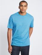 Marks & Spencer Pure Cotton Striped Crew Neck T-shirt Turquoise Mix
