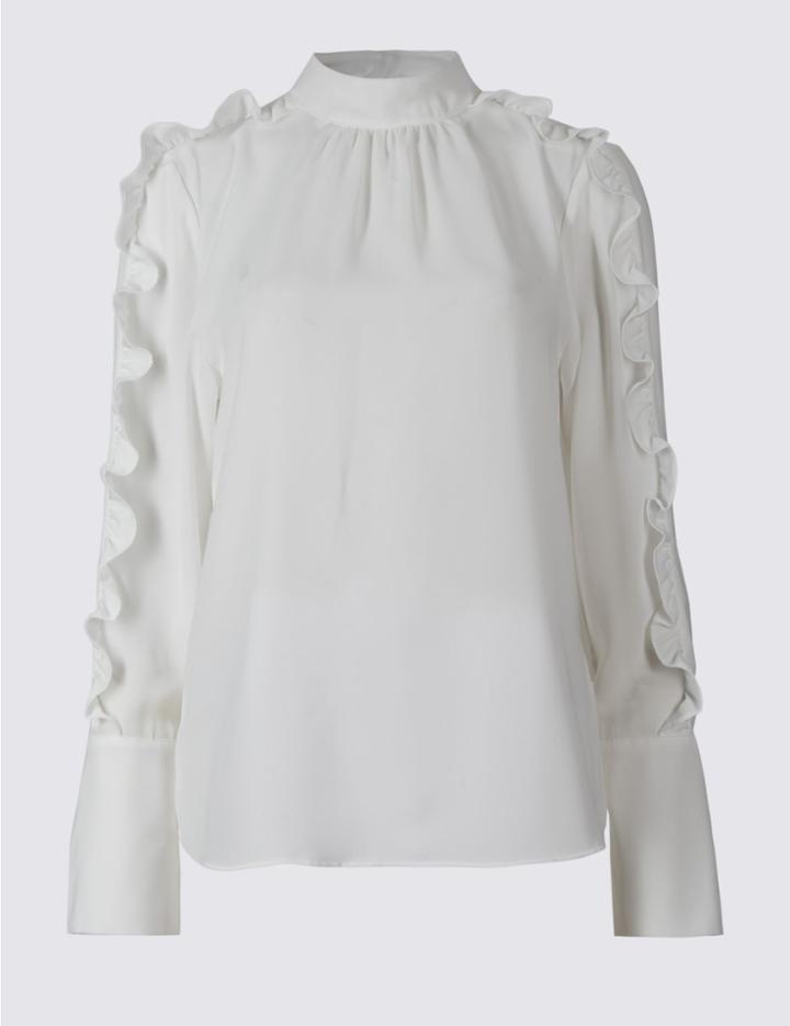 Marks & Spencer Turtle Neck Ruffle Sleeve Blouse Ivory