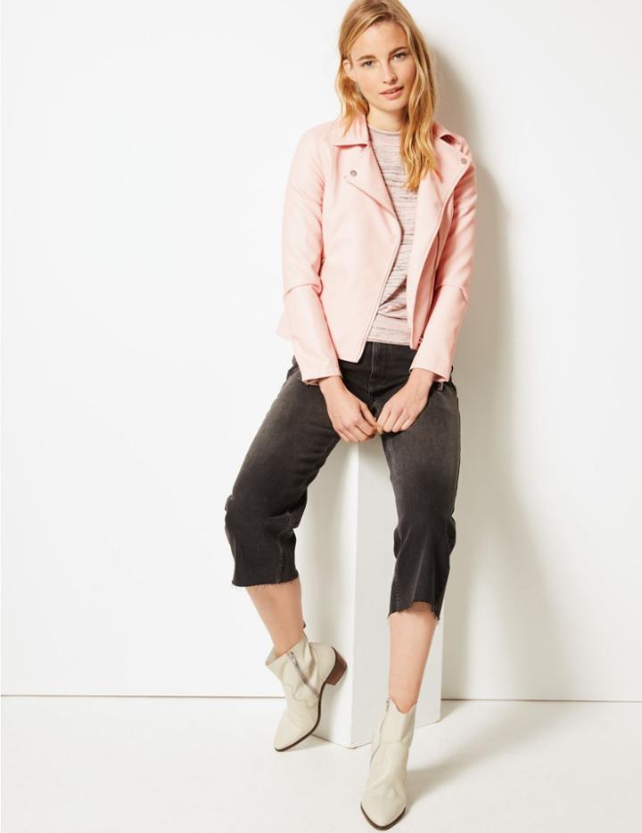 Marks & Spencer Faux Leather Biker Jacket Pink