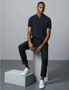 Marks & Spencer Cotton Blend Slim Fit Polo Shirt Navy