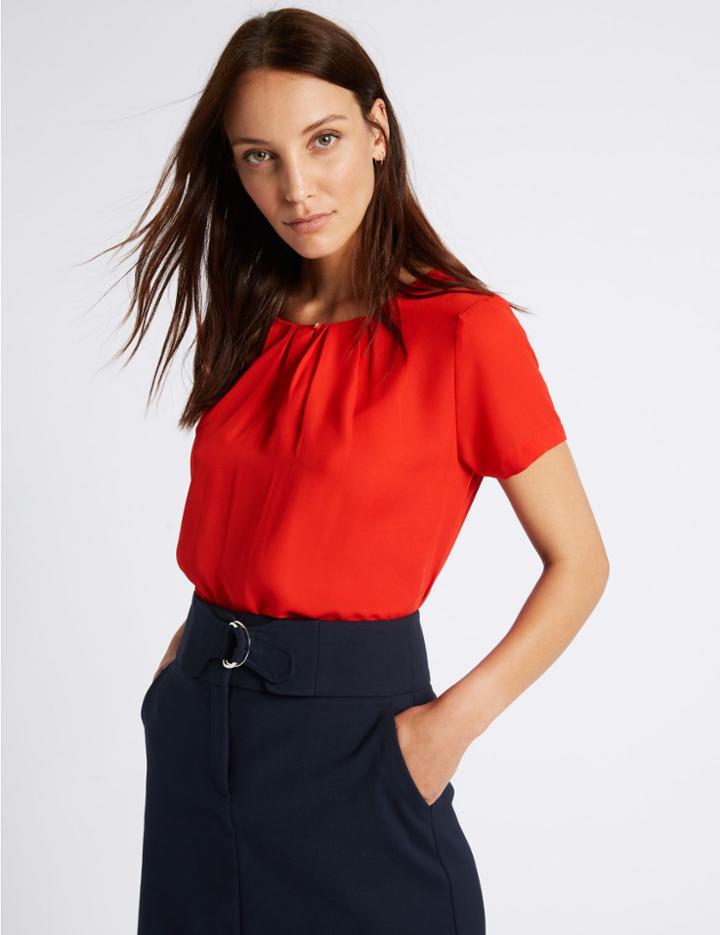 Marks & Spencer Round Neck Short Sleeve Shell Top Paprika