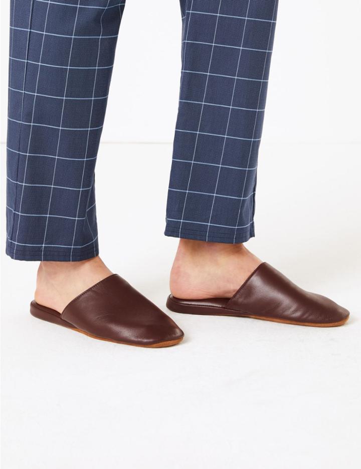 Marks & Spencer Leather Mule Slippers Dark Burgundy
