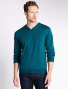 Marks & Spencer Merino Wool Rich Slim Fit Jumper With Silk Dark Turquoise