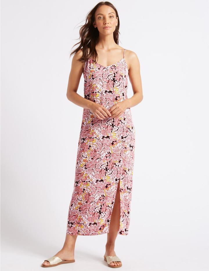 Marks & Spencer Floral Print Fuller Bust Slip Maxi Dress Red Mix
