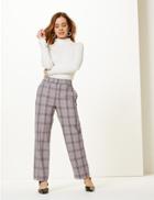 Marks & Spencer Petite Checked Straight Leg Trousers Pink Mix
