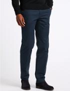 Marks & Spencer Cotton Rich Slim Fit Flat Front Trousers Navy Mix
