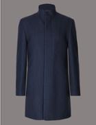 Marks & Spencer Wool Blend Coat With Stormwear&trade; Blue Mix