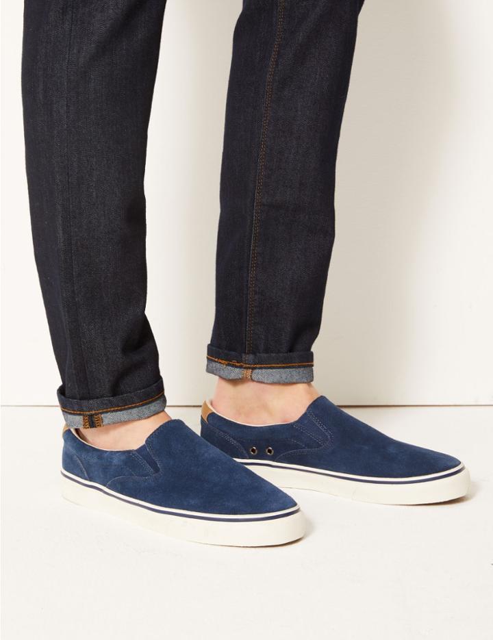 Marks & Spencer Wide Fit Suede Pump Shoes With Freshfeet&trade; Navy