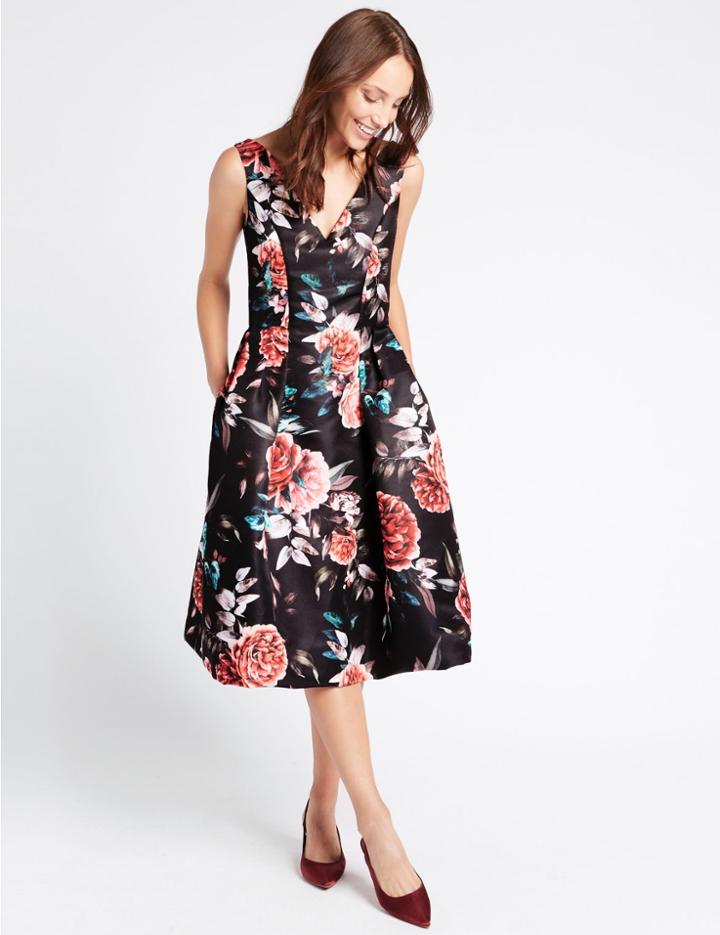Marks & Spencer Floral Print Prom Skater Dress Black Mix