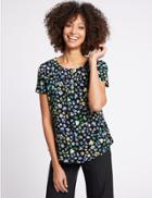 Marks & Spencer Pleat Front Floral Print Shell Top Black Mix