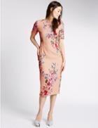 Marks & Spencer Floral Print Short Sleeve Bodycon Dress Blush