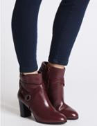 Marks & Spencer Wide Fit Leather Block Heel Ankle Boots Berry