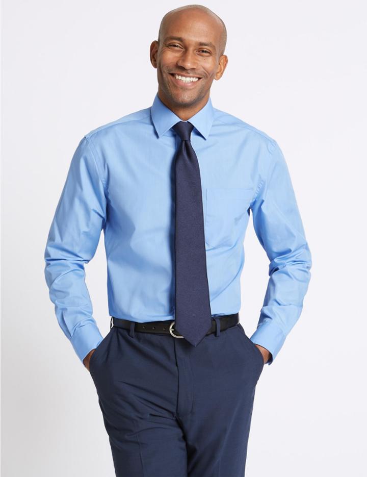 Marks & Spencer 3 Pack Easy To Iron Regular Fit Shirts Blue