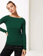 Marks & Spencer Slash Neck Long Sleeve Tunic Green Mix