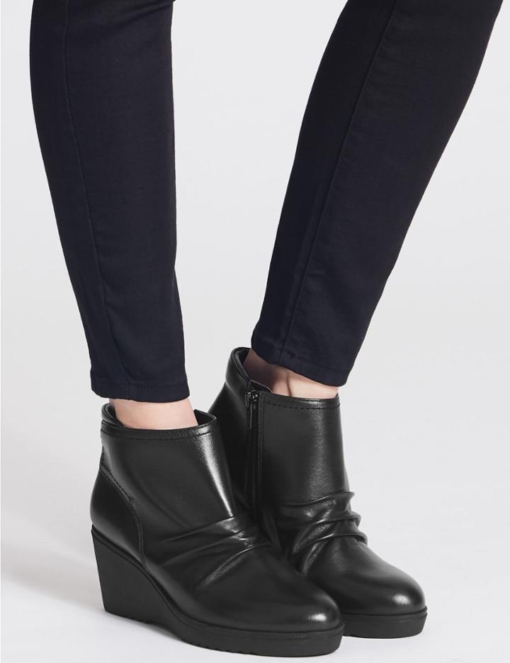Marks & Spencer Leather Wedge Heel Ankle Boots Black