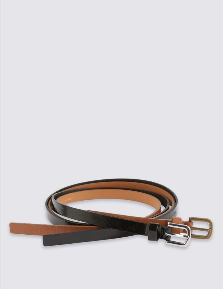 Marks & Spencer 2 Pack Faux Leather Square Buckle Skinny Hip Belts Black/brown