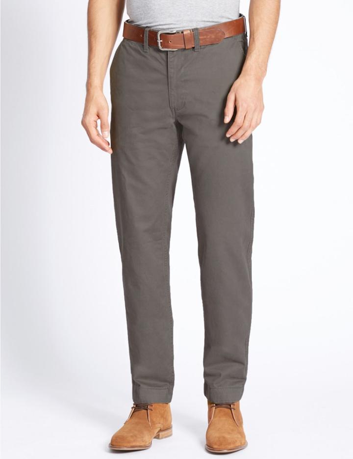 Marks & Spencer Straight Fit Chinos With Belt Grey