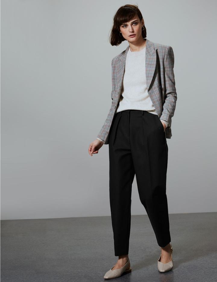 Marks & Spencer Cotton Rich Tapered Leg Peg Trousers Black
