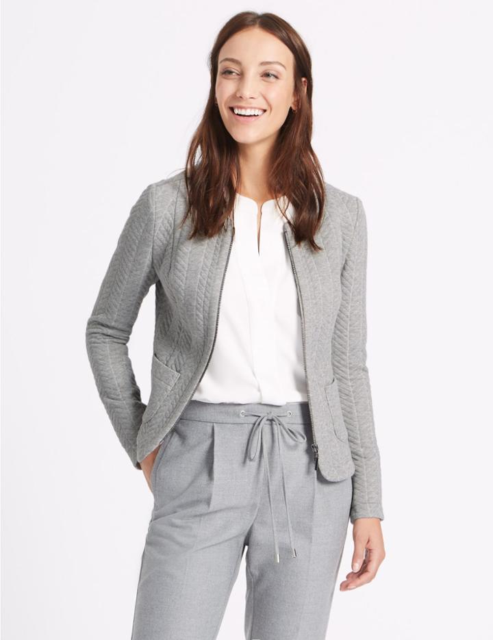 Marks & Spencer Textured Bomber Jacket Grey Marl