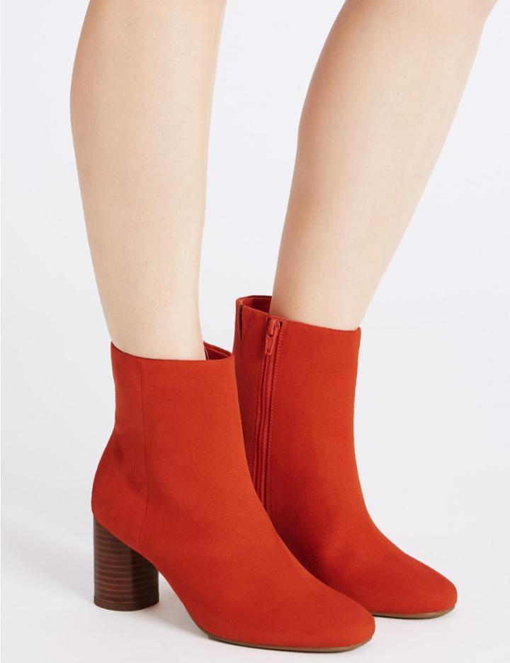 Marks & Spencer Side Zip Round Heel Ankle Boots Orange