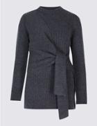 Marks & Spencer Tie Front Round Neck Jumper Charcoal