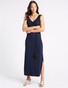 Marks & Spencer Ruched Sleeveless Maxi Dress With Belt Navy