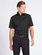 Marks & Spencer Cotton Rich Short Sleeve Shirt With Pocket Black