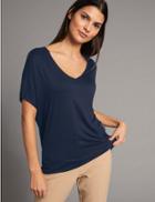 Marks & Spencer V-neck Short Sleeve T-shirt With Silk Navy