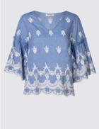 Marks & Spencer Pure Cotton Embroidered Shell Top Chambray Mix