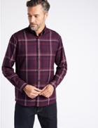 Marks & Spencer Luxury Brushed Cotton Checked Shirt Burgundy