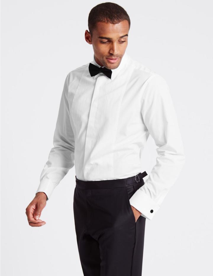 Marks & Spencer Cotton Blend Tailored Fit Dinner Shirt White