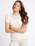 Marks & Spencer Lace Detail Round Neck Short Sleeve T-shirt Ivory