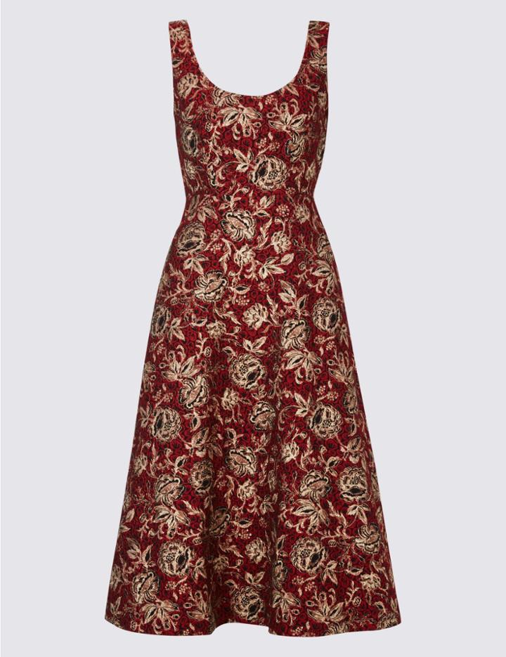 Marks & Spencer Jacquard Print Skater Midi Dress Bronze Mix