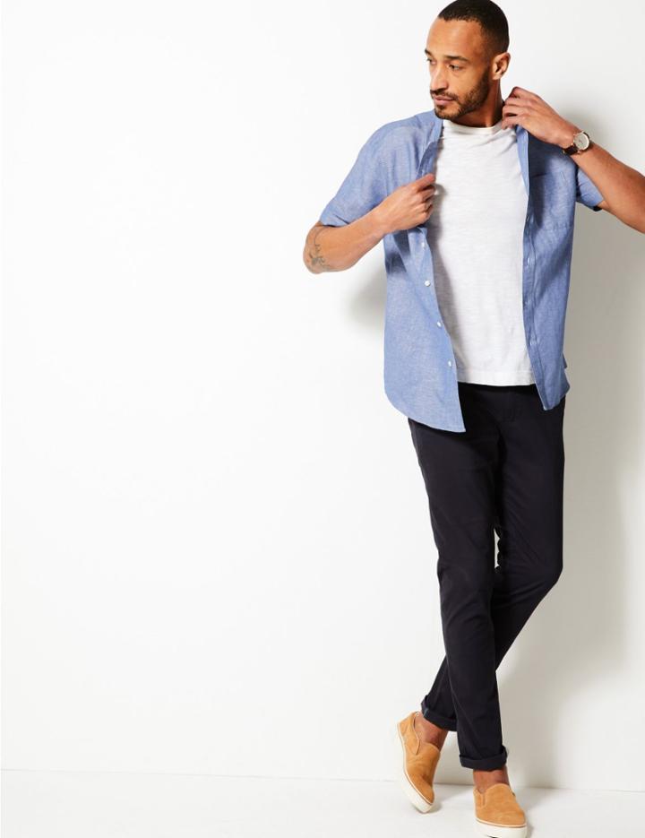 Marks & Spencer Linen Rich Shirt With Pocket Chambray