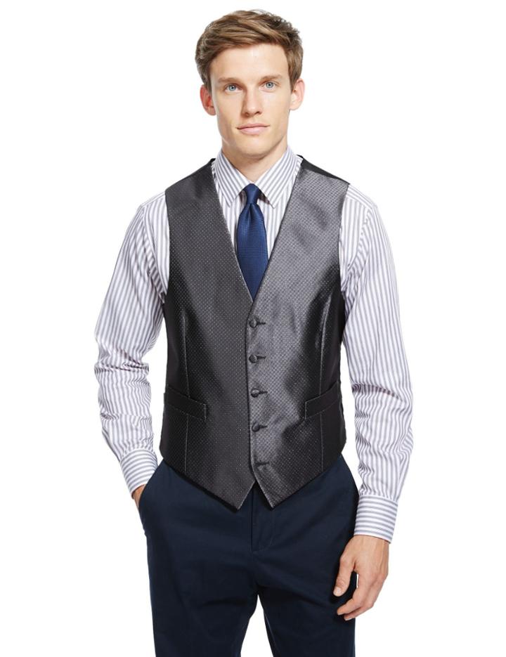Marks & Spencer 5 Button Textured Waistcoat Grey