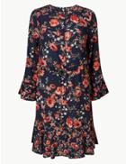 Marks & Spencer Floral Ruffle Hem Relaxed Mini Dress Navy Mix