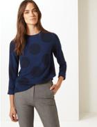 Marks & Spencer Spotted Round Neck Long Sleeve Top Blue Mix
