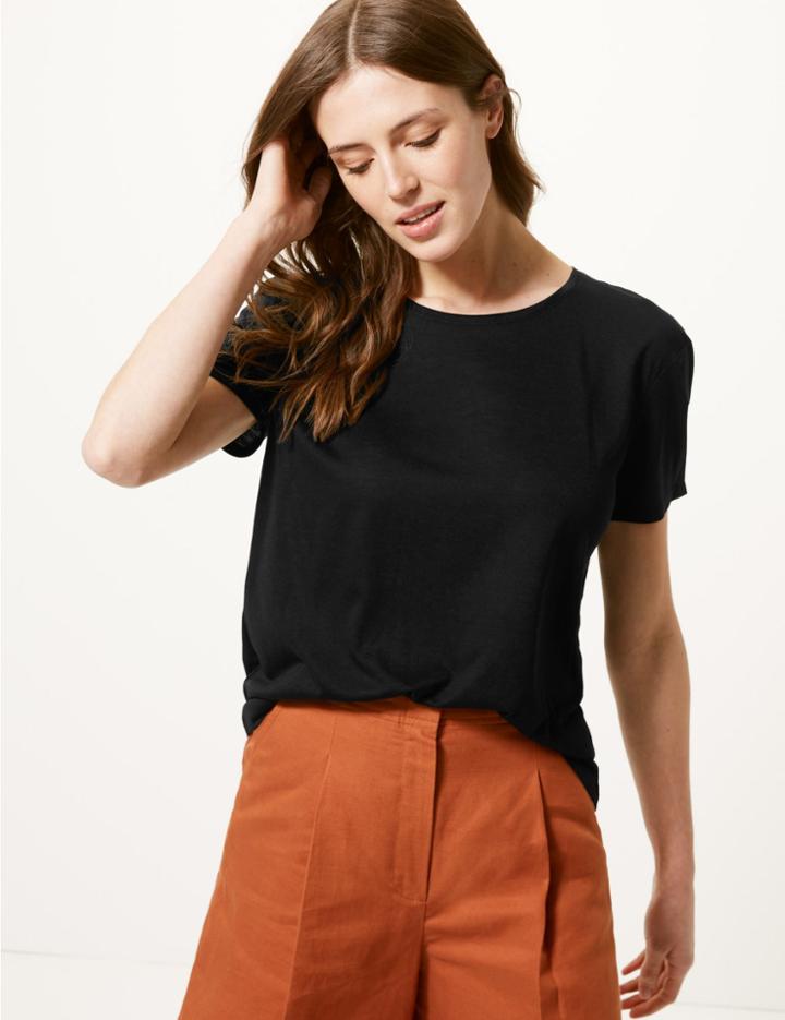 Marks & Spencer Round Neck Relaxed Fit T-shirt Black