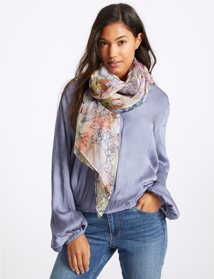 Marks & Spencer Oriental Butterfly Print Scarf Pink Mix