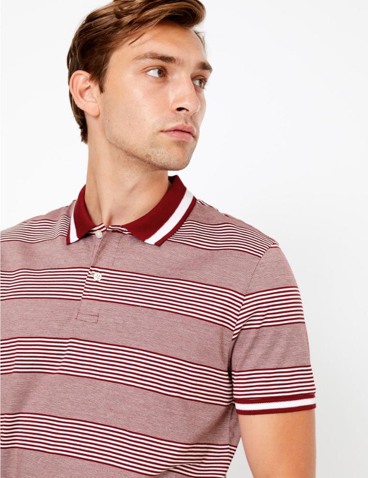 Marks & Spencer Pure Cotton Striped Polo Shirt Burgundy
