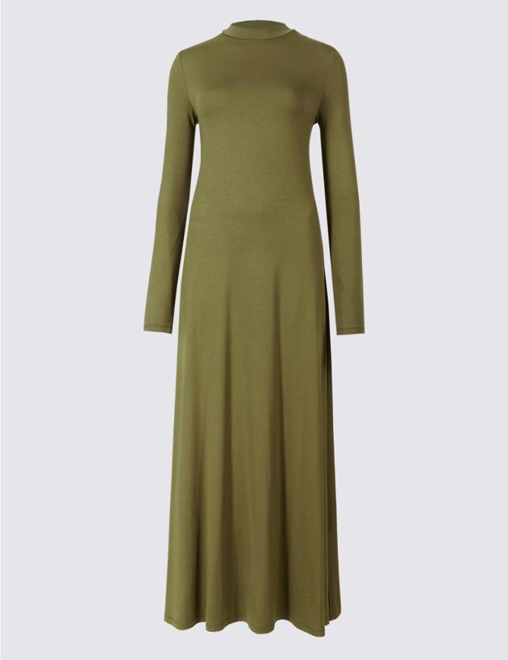 Marks & Spencer Jersey Turtle Neck Tunic Maxi Dress Khaki