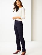 Marks & Spencer Cotton Rich Textured Slim Leg Trousers Navy Mix