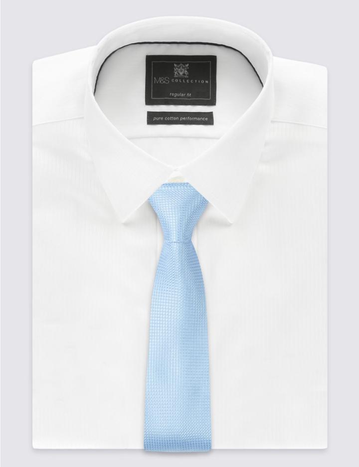 Marks & Spencer Pure Silk Textured Tie Medium Blue