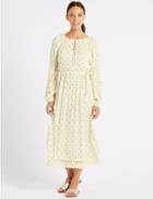 Marks & Spencer Printed Long Sleeve Fringe Detail Midi Dress Ivory Mix