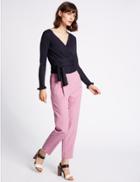 Marks & Spencer Pleated Tapered Leg Trousers Pink