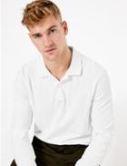 Marks & Spencer Cotton Long Sleeve Polo Shirt White